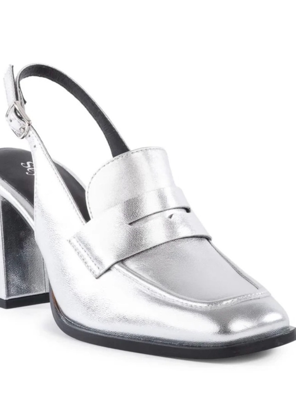 SEYCHELLES women's Silver Symphony Heeled Loafers Slingback Sz 8 Worn ONCE!